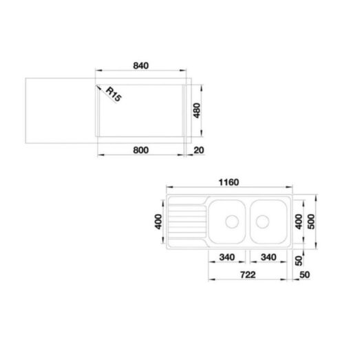 Kích thước Chậu rửa bát Hafele Blanco - Dinas 8S 570.27.200