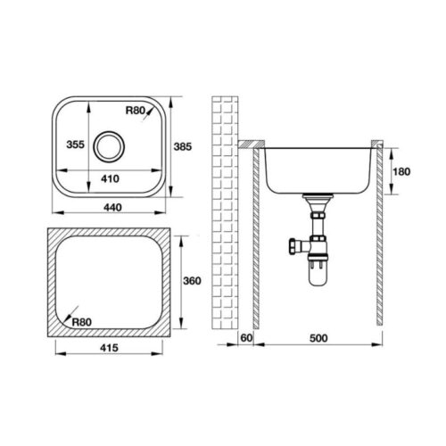 kích thước của Chậu rửa bát Hafele HS20-SSN1R50 567.24.000