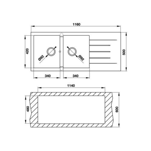 kích thước của Chậu rửa chén bát Hafele HS G11650 565.83.241