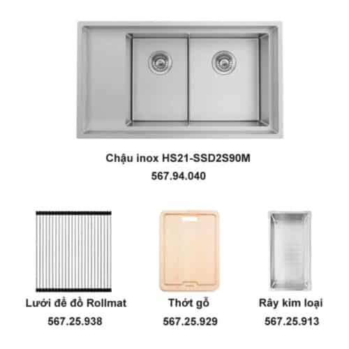 Bộ chậu rửa và phụ kiện Hafele HS21-SSD2S90M 567.94.049