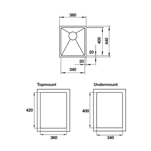 kích thước của Chậu rửa chén bát Hafele Blanco - Quatrus R15 340-IU 570.27.140