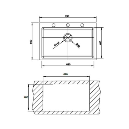 kích thước của Chậu rửa chén bát Hafele HS G7650 565.84.281