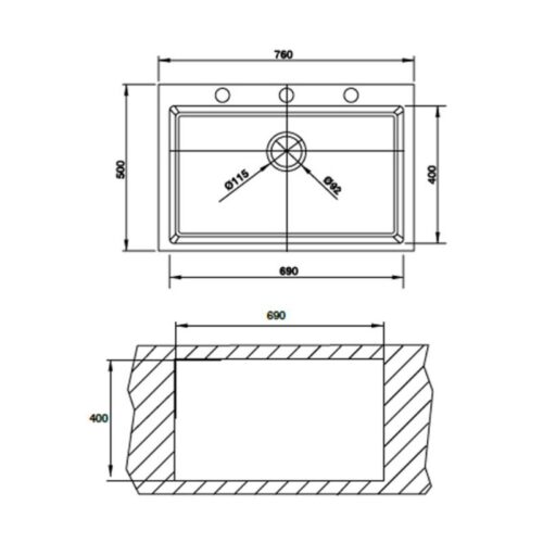 kích thước của Chậu rửa chén bát Hafele HS G7650 565.84.381