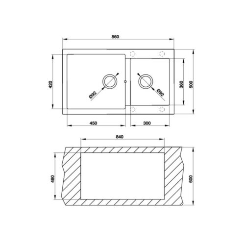 kích thước của chau-rua-chen-bat-hafele-hs-g8650-565-88-501