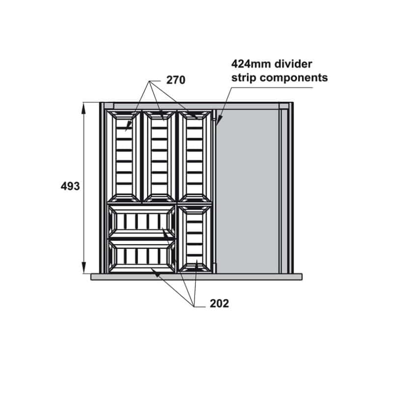 Kích thước bộ khay chia ngăn kéo bằng inox Hafele 552.52.392 Kích thước bộ khay chia ngăn kéo bằng inox Hafele 552.52.392