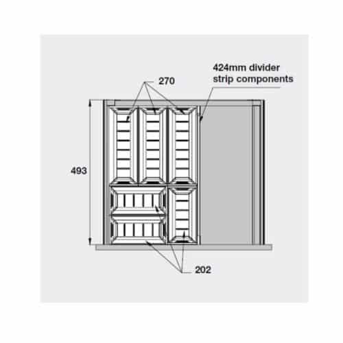 Bộ khay chia ngăn kéo bằng inox Hafele 552.52.893 3 Kích thước bộ khay chia ngăn kéo bằng inox Hafele 552.52.893
