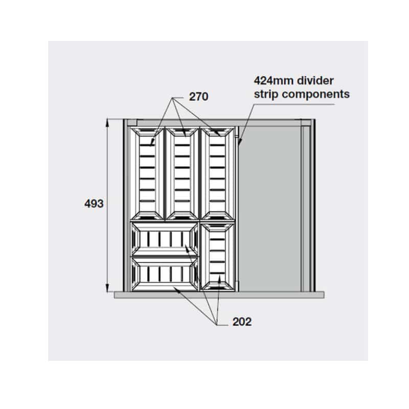 Kích thước bộ khay chia ngăn kéo bằng inox Hafele 552.52.893 Kích thước bộ khay chia ngăn kéo bằng inox Hafele 552.52.893