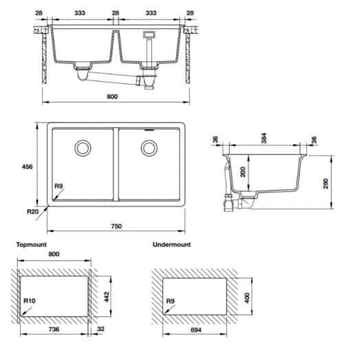 Chậu rửa bát đá Hafele HS20-GEN2S80 570.30.310