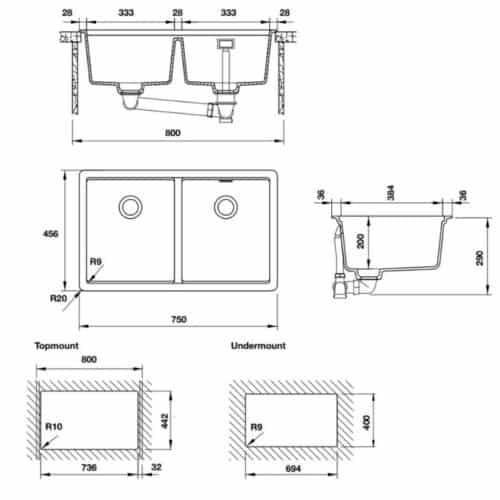 Chậu rửa bát đá Hafele HS20-GEN2S80 570.30.810