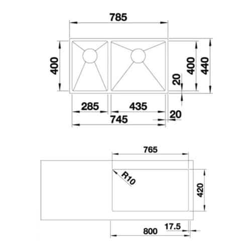 Chậu rửa bát Hafele Quatrus R15 435/285-IU 570.27.179