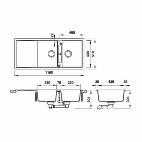 Chậu rửa bát đá Hafele HS20-GKD2S80 570.33.330