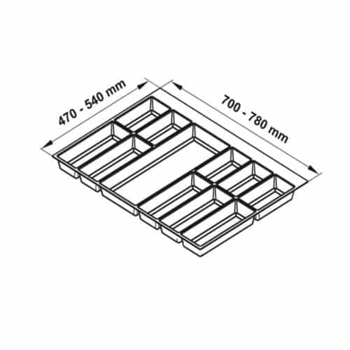 Khay chia đa năng đựng dao kéo thìa nĩa Hafele 556.52.248 3 Kích thước khay chia đa năng đựng dao kéo thìa nĩa Hafele 556.52.248