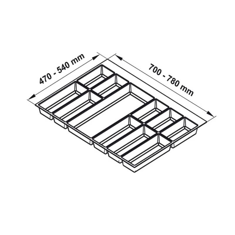 Kích thước khay chia đa năng đựng dao kéo thìa nĩa Hafele 556.52.248 Kích thước khay chia đa năng đựng dao kéo thìa nĩa Hafele 556.52.248