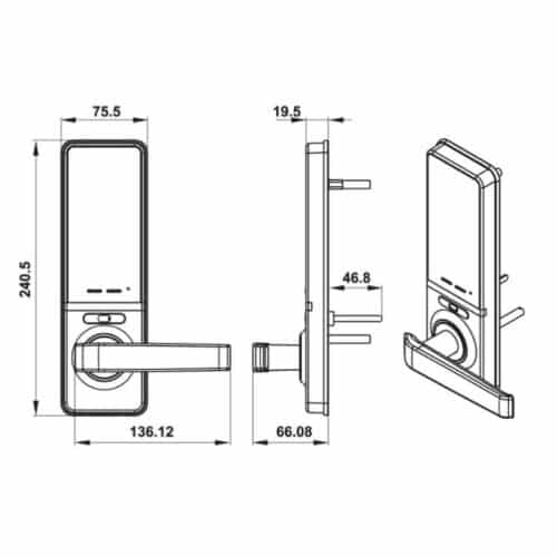 Kích thước Khóa điện tử Hafele EL7000-TC 912.05.495