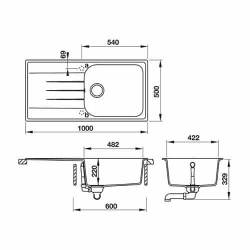Chậu rửa bát đá Hafele HS19-GED1R60 570.36.550