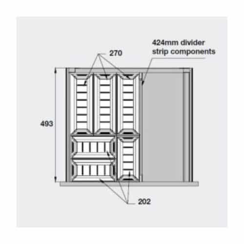Phụ kiện chia ngăn FINELINE cho hộc tủ Hafele 556.05.417 4 Kích thước phụ kiện chia ngăn FINELINE cho hộc tủ Hafele 556.05.417