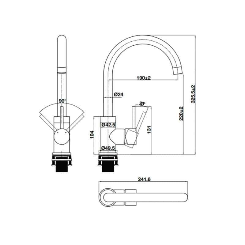 Kích thước Vòi rửa bát Hafele HT21-CH1F220C 577.55.240 Vòi rửa bát Hafele HT21-CH1F220C 577.55.240