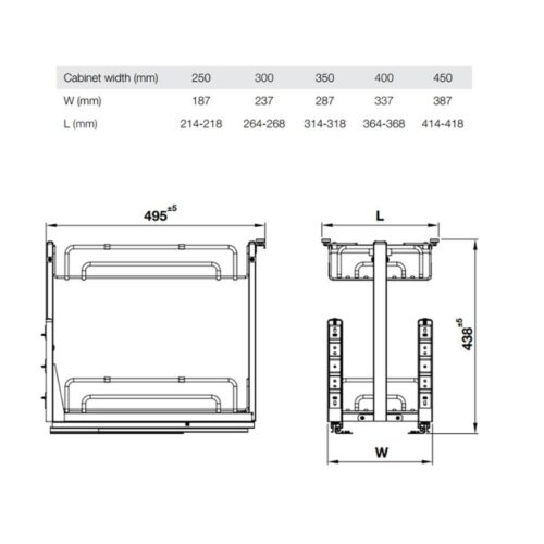 Kích thước giá gia vị Inox 304 Hafele Omero 547.10.062 250mm